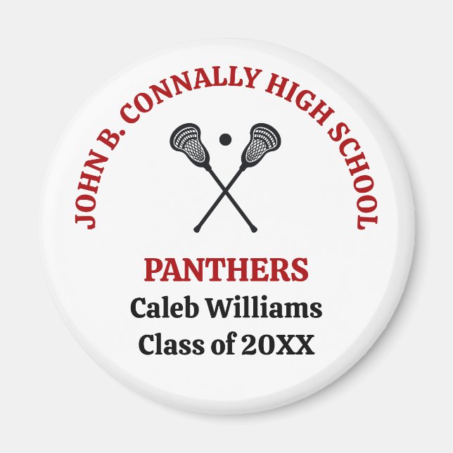 Red High School Lacrosse Team Personalised Magnet (Front)