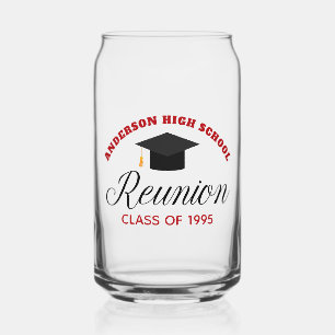 Red High School Reunion Party Custom Alumni Can Glass