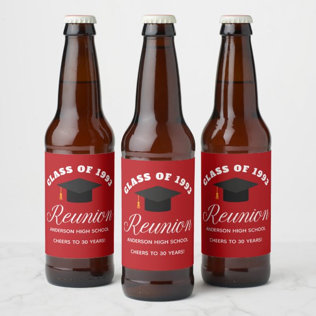 Red High School Reunion Personalised Party Beer Bottle Label (Bottles)