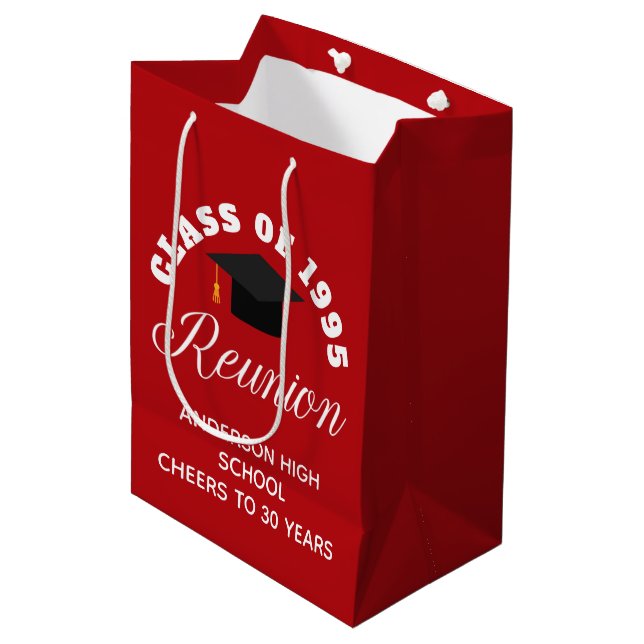 Red High School Reunion Personalised Party Medium Gift Bag (Front Angled)
