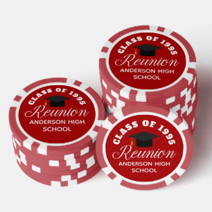 Red High School Reunion Personalised Party Poker Chips