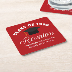 Red High School Reunion Personalised Party Square Paper Coaster