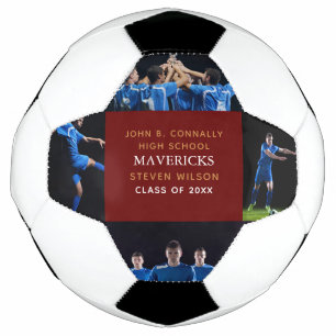 Red High School Senior 4 Photo Cool Personalized Soccer Ball