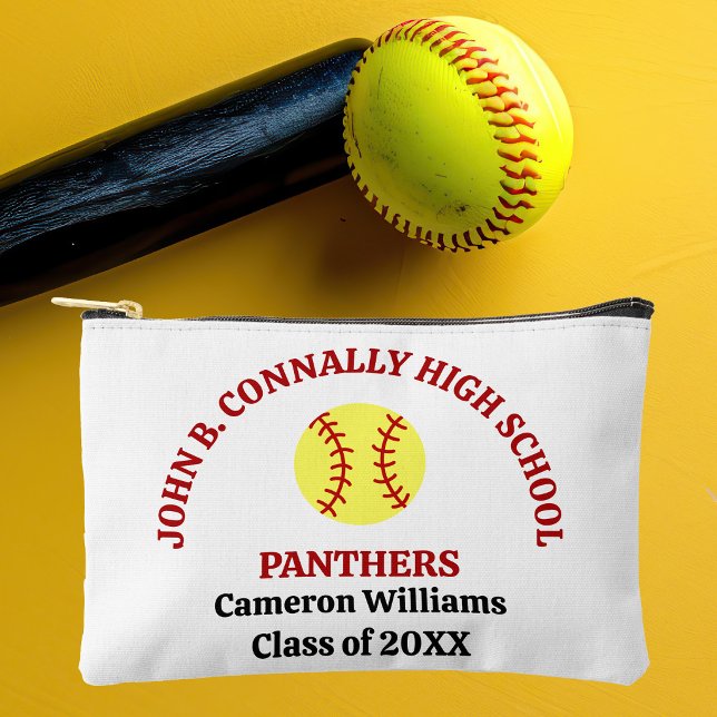Red High School Softball Player Personalised Accessory Pouch (Creator Uploaded)