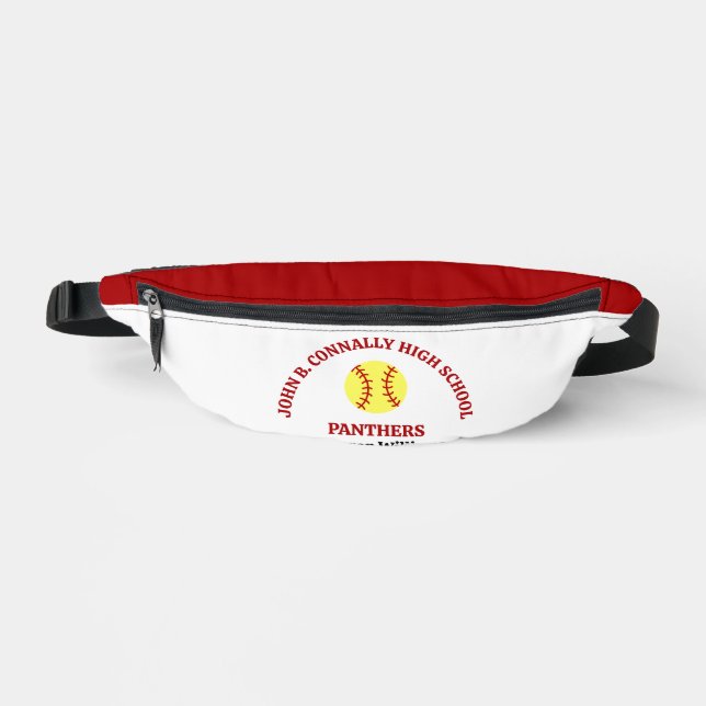 Red High School Softball Player Personalised Bum Bags (Front)