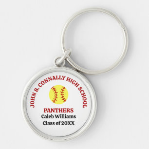 Red High School Softball Player Personalised Key Ring