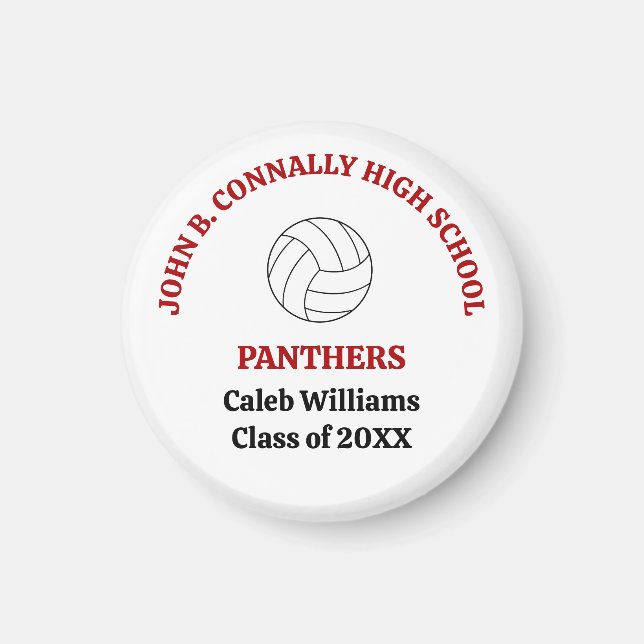 Red High School Volleyball Player Personalised Magnet (Front)