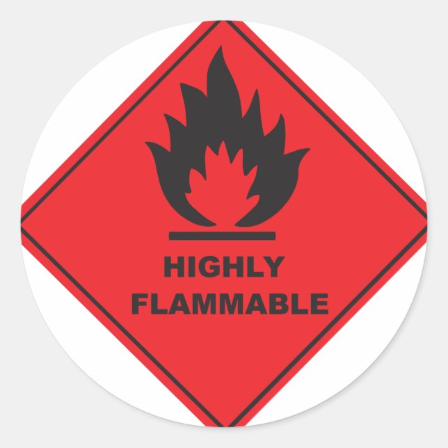 Red Highly Flammable Sign Classic Round Sticker (Front)