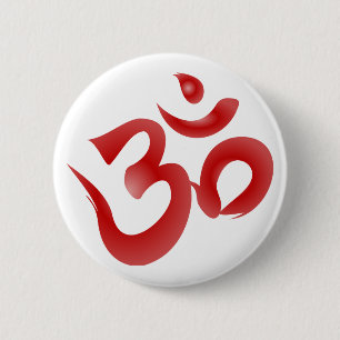 Red Hindu Symbol Om Aum Devanagari Calligraphy 6 Cm Round Badge