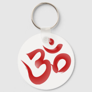 Red Hindu Symbol Om Aum Devanagari Calligraphy Key Ring