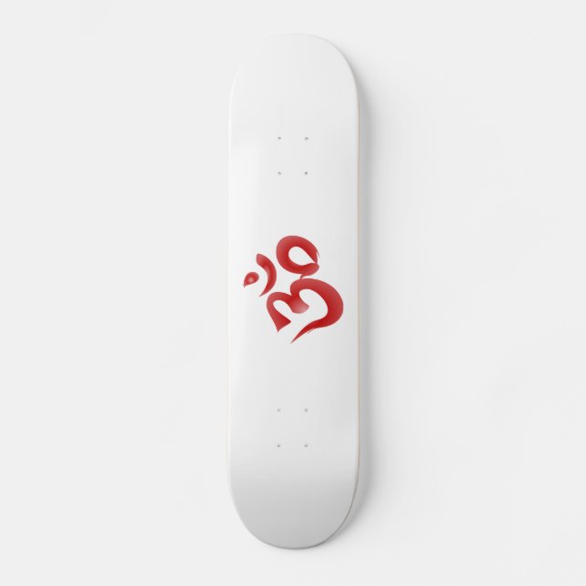 Red Hindu Symbol Om Aum Devanagari Calligraphy Skateboard (Front)