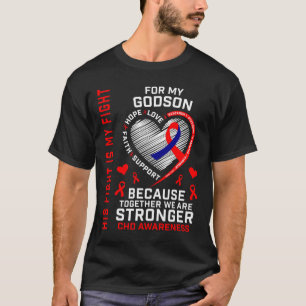 Red His Fight Is My Fight Godson Chd Awareness Hea T-Shirt