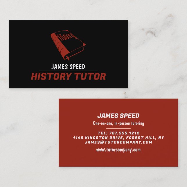 Red History Book, History Tutor, Teacher Business Card (Front/Back)