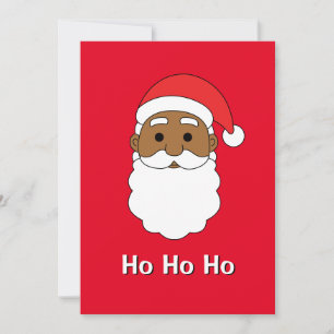 Red Ho Ho Ho African American Santa Claus Family Holiday Card