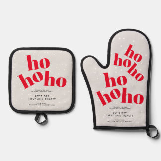 Red Ho Ho Ho Christmas Oven Mitt & Pot Holder Set