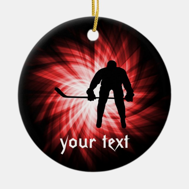Red Hockey Ceramic Tree Decoration (Front)