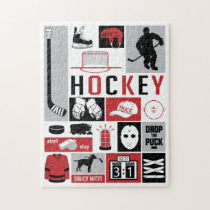 Red Hockey Elements Stick Puck Player Jigsaw Puzzle