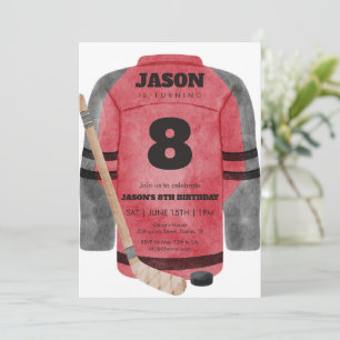 Red Hockey Jersey Birthday Sports Party Invitation