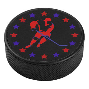 Red Hockey Player Stars Hockey Puck