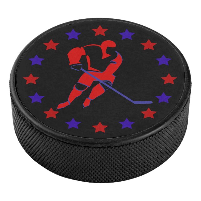 Red Hockey Player Stars Hockey Puck (3/4)