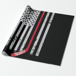 Red Hockey Stick American Flag USA Hockey Wrapping Paper