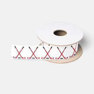 Red Hockey Sticks and Puck Satin Ribbon