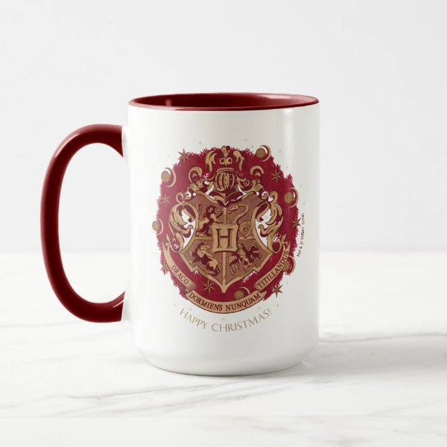 Red HOGWARTS™ Crest Holiday Wreath Mug (Left)