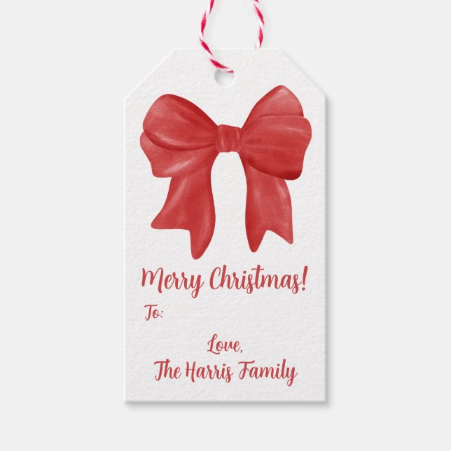 Red Holiday Bow, Custom  Gift Tags (Front)