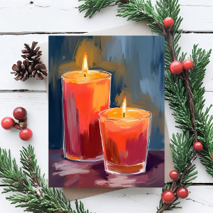 Red Holiday Candles Watercolor Holiday Postcard