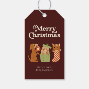 Red Holiday Cat Dog Merry Christmas Gift Tags