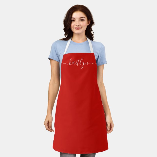 Red Holiday Christmas kitchen Personalized script  Apron (Worn)