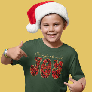 Red Holiday Christmas Poinsettia Comfort & Joy T-Shirt
