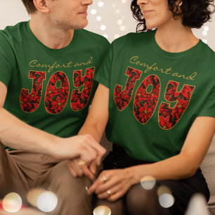 Red Holiday Christmas Poinsettia Comfort & Joy T-Shirt
