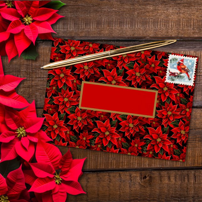 Red Holiday Christmas Poinsettia Pattern Envelope (Creator Uploaded)