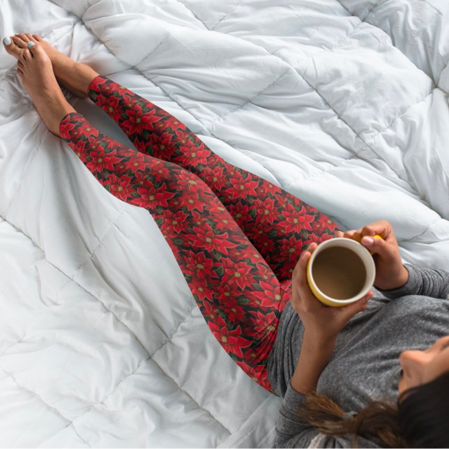 Red Holiday Christmas Poinsettia Pattern Leggings (Creator Uploaded)