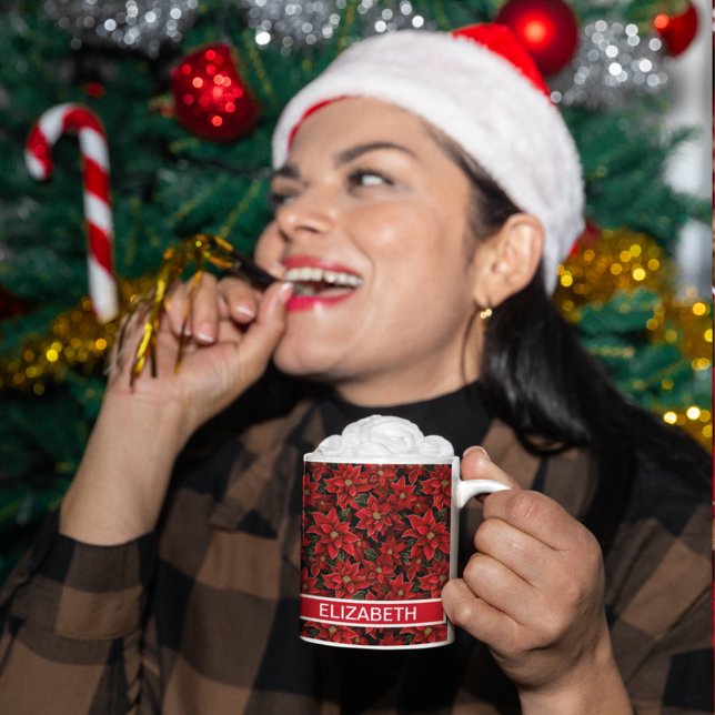 Red Holiday Christmas Poinsettia Pattern Mug (Creator Uploaded)