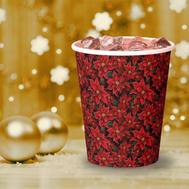 Red Holiday Christmas Poinsettia Pattern Paper Cups (Creator Uploaded)