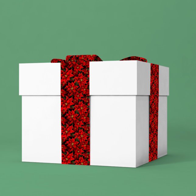 Red Holiday Christmas Poinsettia Pattern Satin Ribbon (Creator Uploaded)