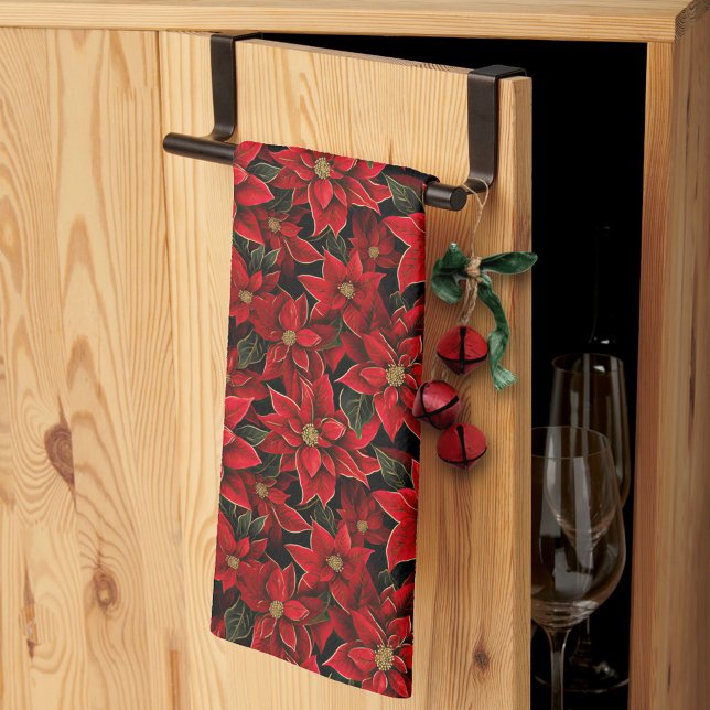 Red Holiday Christmas Poinsettia Pattern Tea Towel (Creator Uploaded)