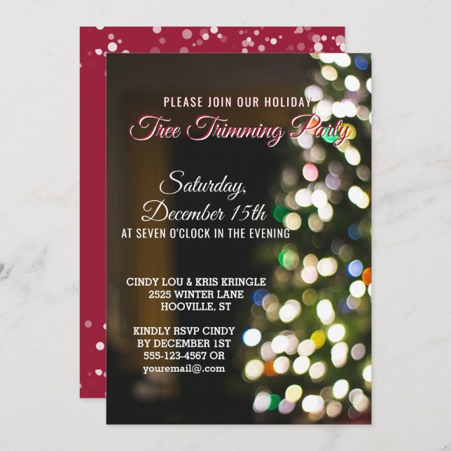 Red Holiday Christmas Tree Trimming Party Invite (Front/Back)