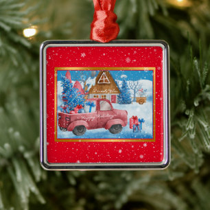 Red Holiday Christmas Truck Customise Metal Tree Decoration