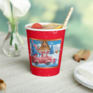 Red Holiday Christmas Truck Customise Paper Cups