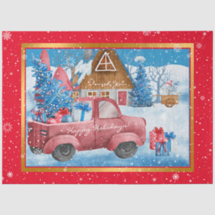 Red Holiday Christmas Truck Customise Tissue Paper