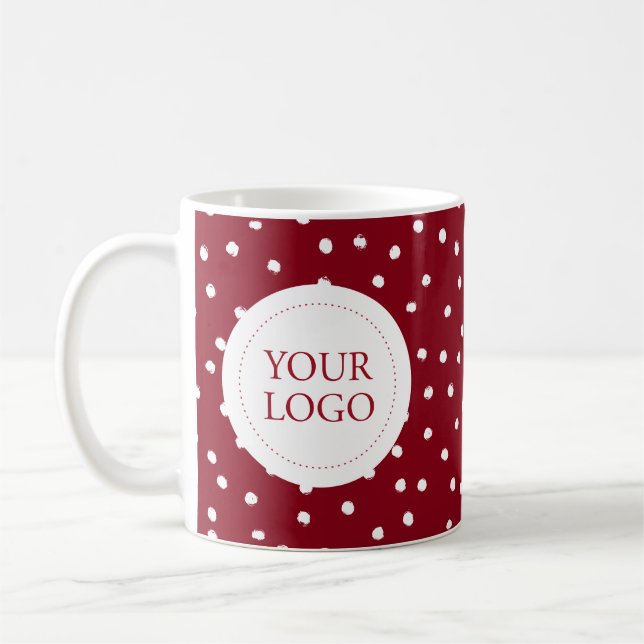 Red Holiday Confetti Minimal Business Logo Custom Coffee Mug (Left)