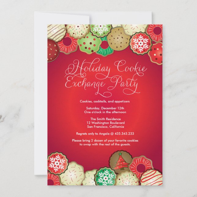 Red Holiday Cookie Exchange Party Invitation (Front)