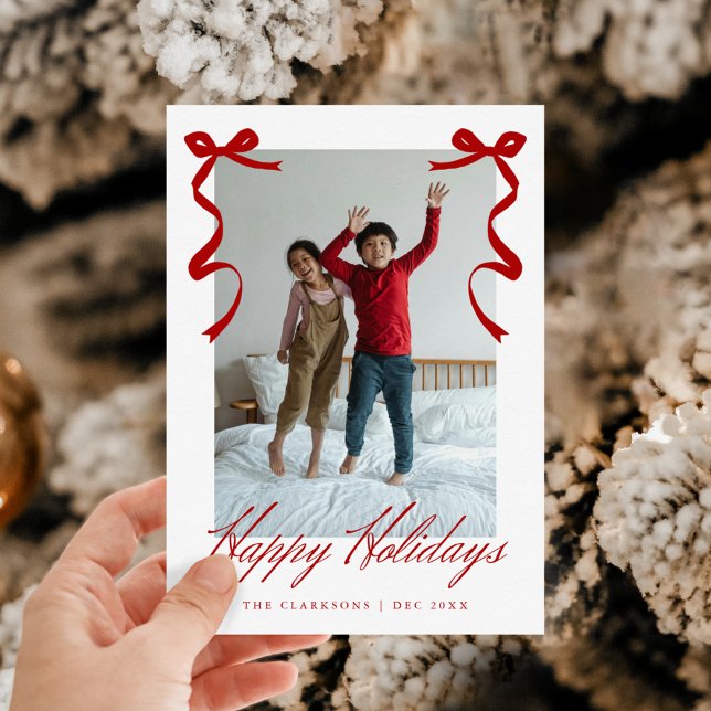 Red Holiday Hand Drawn Whimsical Bows Card (Creator Uploaded)