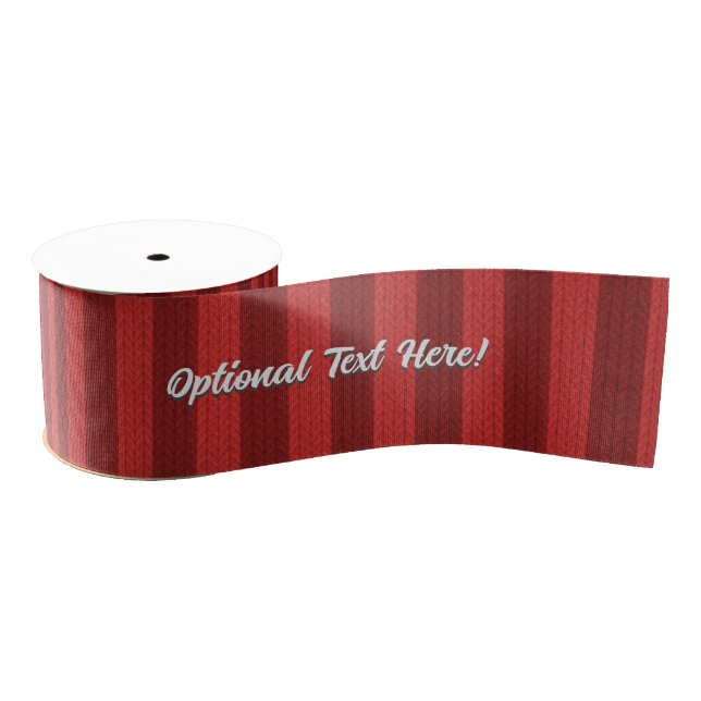 Red Holiday Knit Look Stripe - Add any text to  Grosgrain Ribbon (Spool)