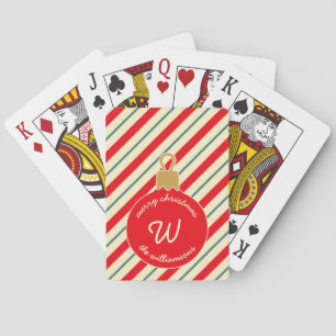 Red Holiday Ornament Monogram Playing Cards