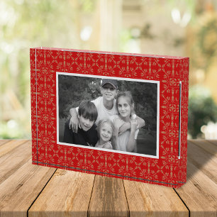 Red Holiday Pattern Custom Photo Block
