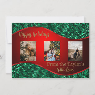  Red Holiday Photo Card with Red & Green Border